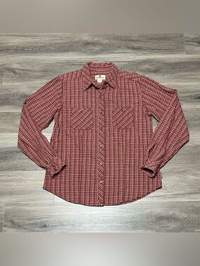 Woolrich Women's Small Button Up Shirt Red Plaid 100% Cotton Flannel Workwear